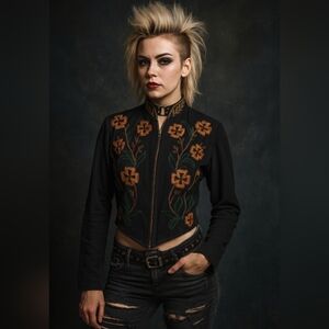Vintage MODI Denim Black‎ Sequins And Beads Cropped Jacket